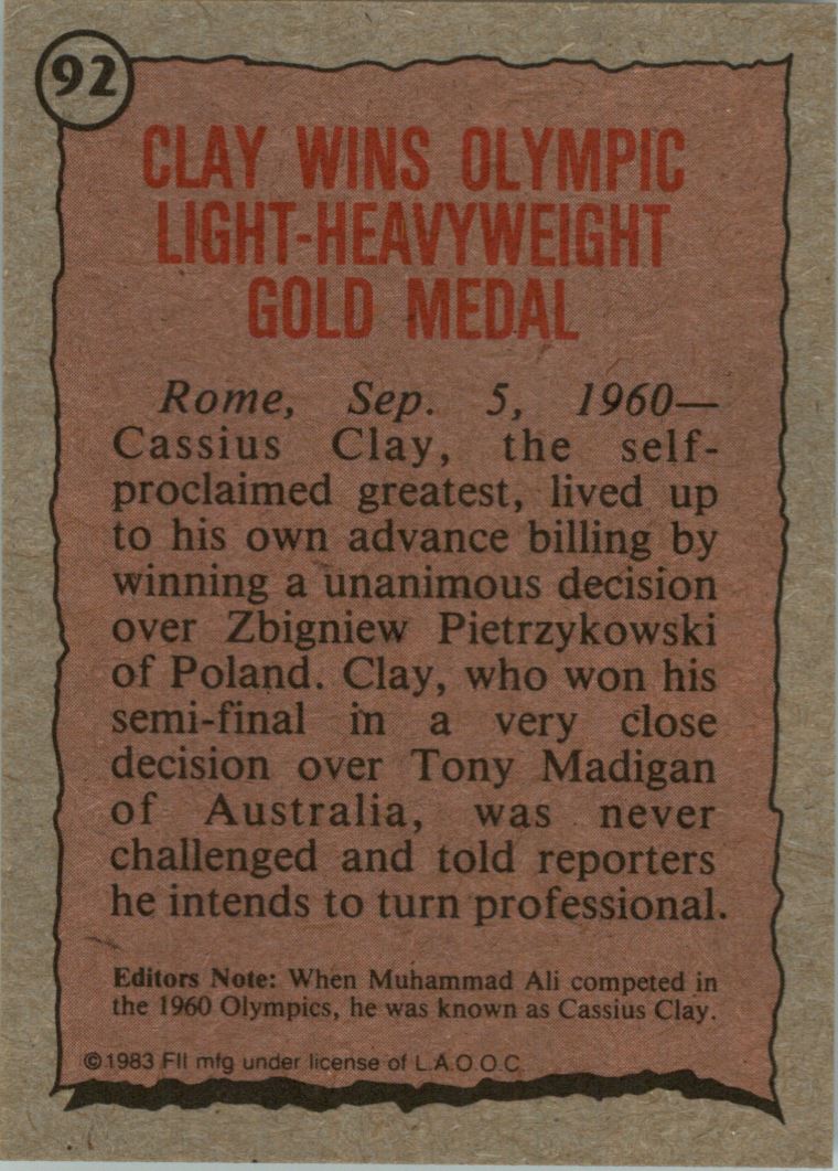 1983 Topps History's Greatest Olympians #92 Cassius Clay back image