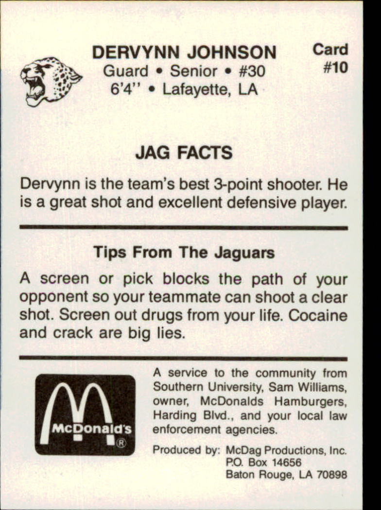 1987-88 Southern #10 Dervynn Johnson BK back image