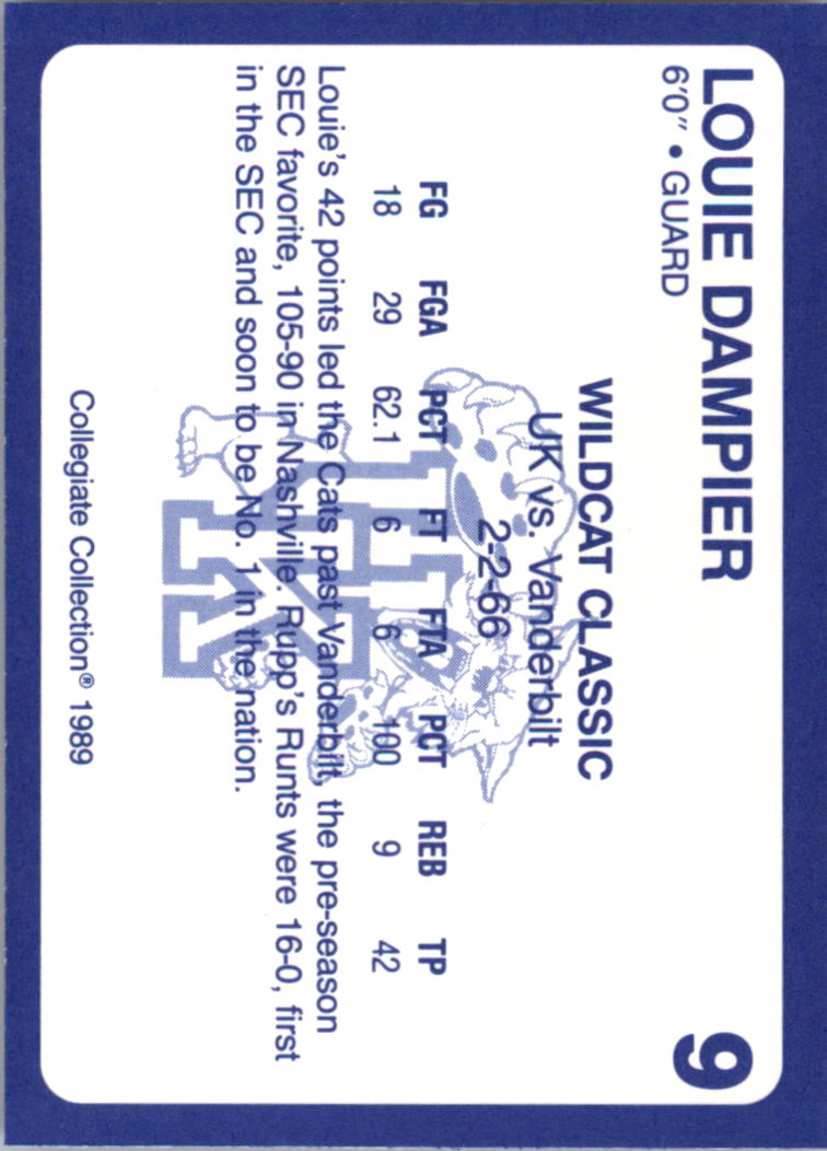 1989-90 Kentucky Collegiate Collection #9 Louie Dampier back image