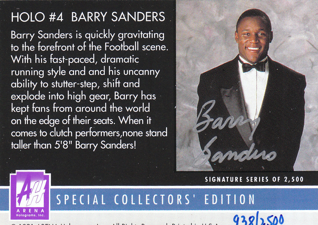 1991 Arena Holograms #AU4 Barry Sanders AU/2500