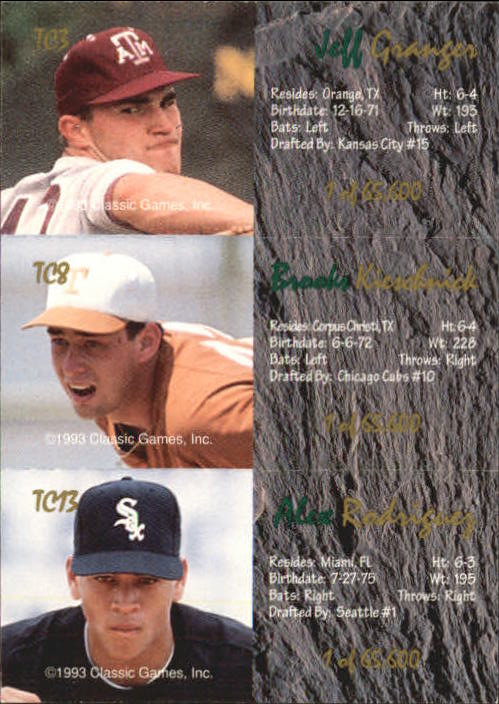 1993 Classic Four Sport Tri-Cards #TC3 Gran/8 Kiesc/13 A-Rod