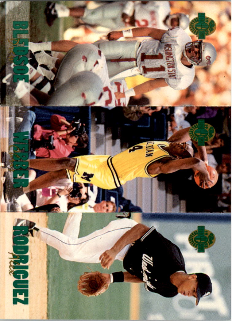 1993 Classic Four Sport Tri-Cards #TC5 Drew Bledsoe/TC10 Chris Webber/TC15 Alex Rodriguez