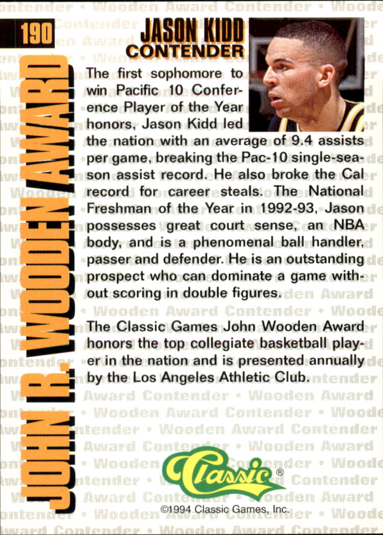 1994 Classic Four Sport #190 Jason Kidd JWA back image
