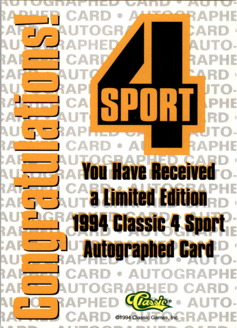 1994 Classic Four Sport Autographs #161A Paul Wilson/2400 back image