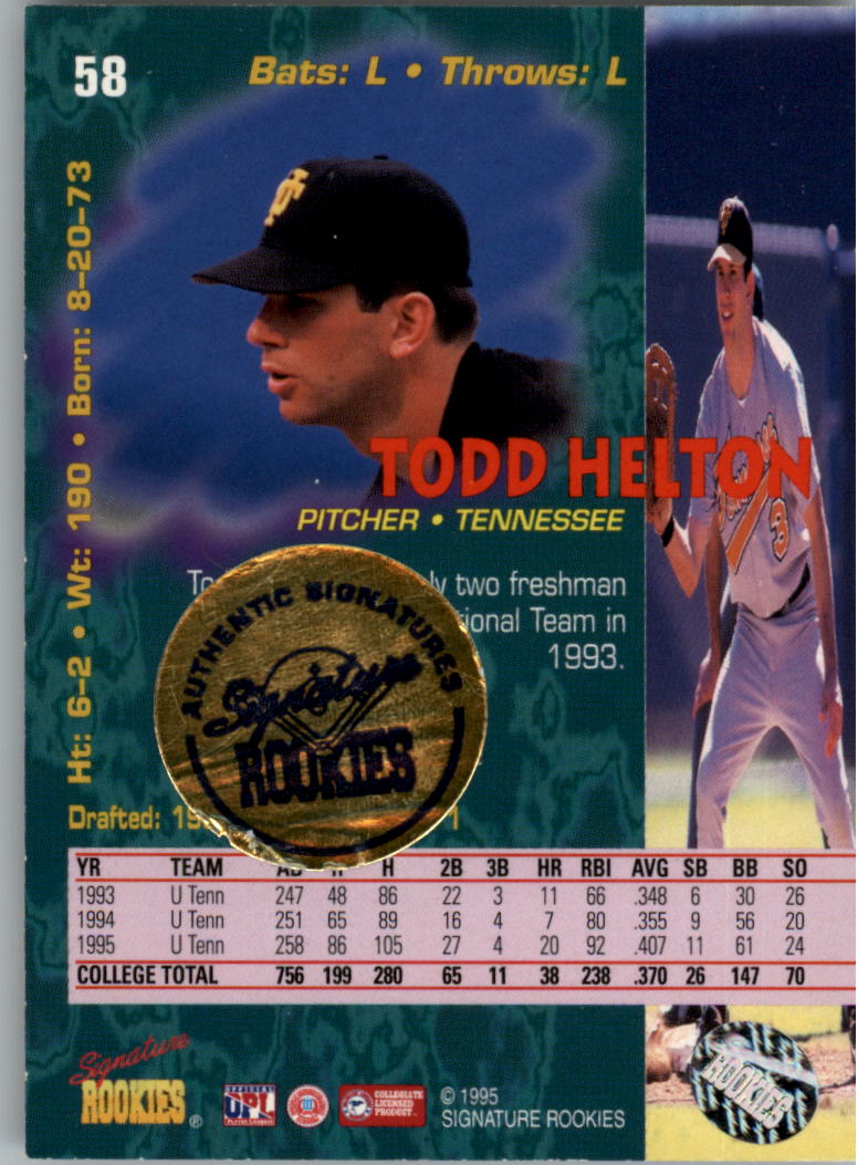1995 Signature Rookies Tetrad Autographs #58 Todd Helton back image