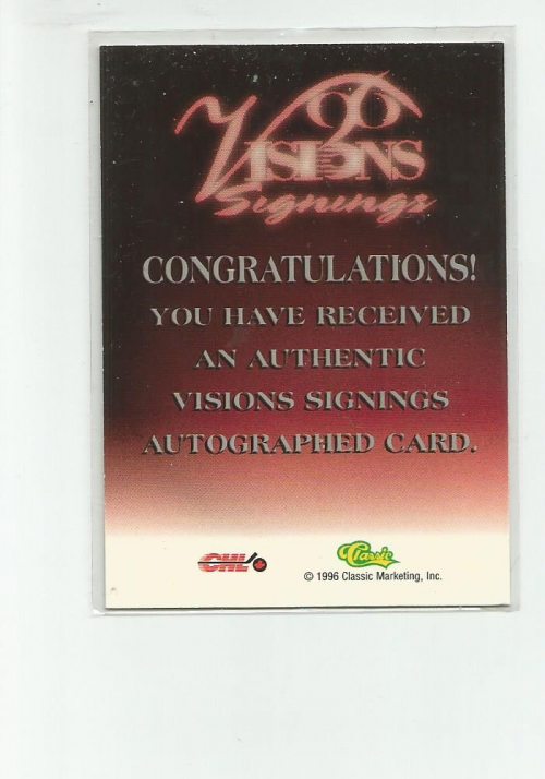 1996 Visions Signings Autographs Gold #44 Steve Nimigon back image