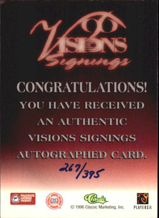1996 Visions Signings Autographs Silver #16 Marcus Coleman/395 back image