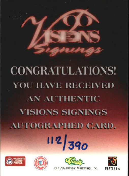 1996 Visions Signings Autographs Silver #44 Ray Mickens/390 back image