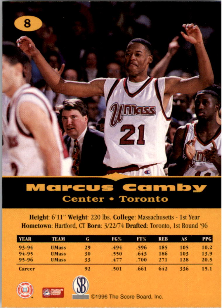 1996-97 Score Board All Sport PPF Gold #8 Marcus Camby back image