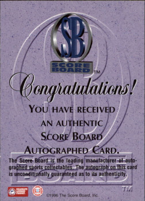 1996-97 Score Board Autographed Collection Autographs Gold #50 Jerome Williams back image