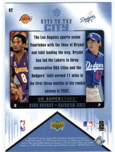 2002-03 UD SuperStars Keys to the City #K2 K.Bryant/K.Ishii back image