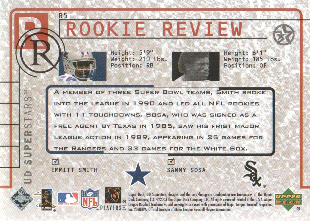 2002-03 UD SuperStars Rookie Review #R5 E.Smith/S.Sosa back image