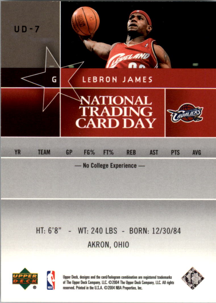 2004 National Trading Card Day #UD7 LeBron James back image
