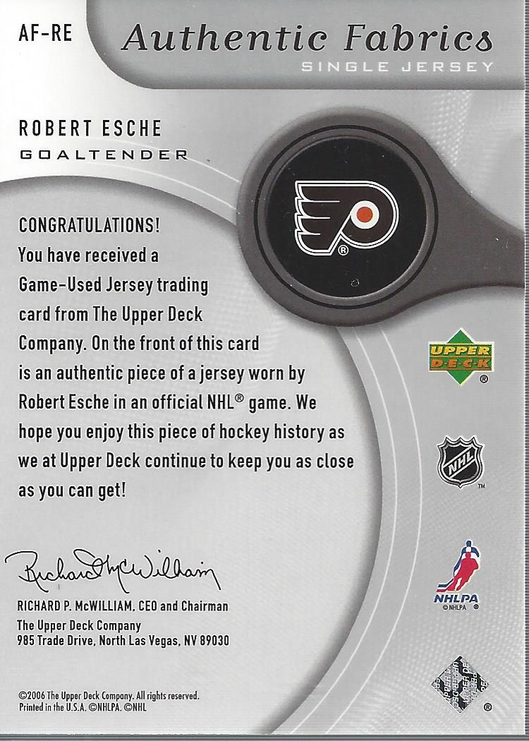 2005-06 SP Game Used Authentic Fabrics #AFRE Robert Esche back image