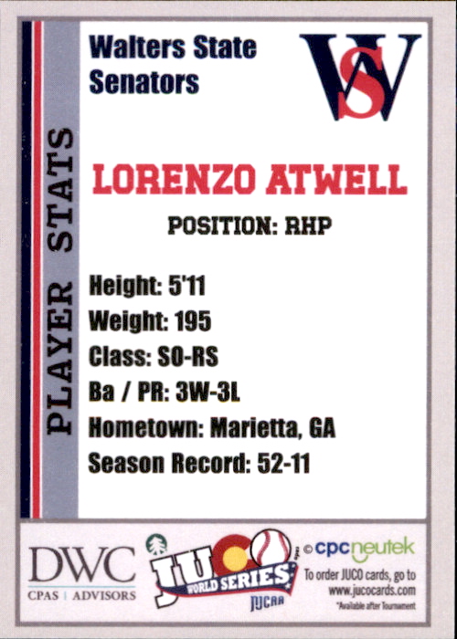 2026 Walters State Senators Juco Cards #2 Lorenzo Atwell back image