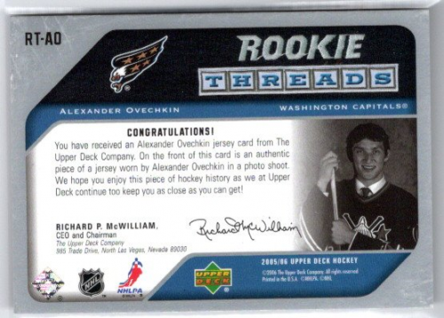 2005-06 Upper Deck The Cup Rookie Patch Autograph (RPA) #179 Alexander  Ovechkin Signed Game-Used Patch Rookie Card (#40/99) – BGS MINT 9, Beckett  10 on Goldin Auctions
