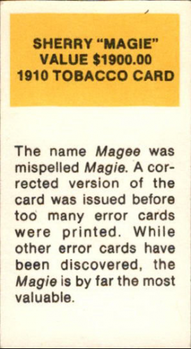 sherry magie 1910 tobacco card 1909-11 T206 #294 Sherry Magie/Portrait ERR (Magee) - - Reprint