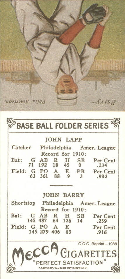 1911 Mecca Double Folders T201 #28 Jack Lapp/Jack Barry back image