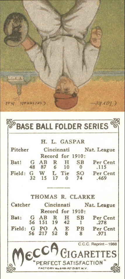 1911 Mecca Double Folders T201 #17 Harry Gaspar/Tommy Clarke back image
