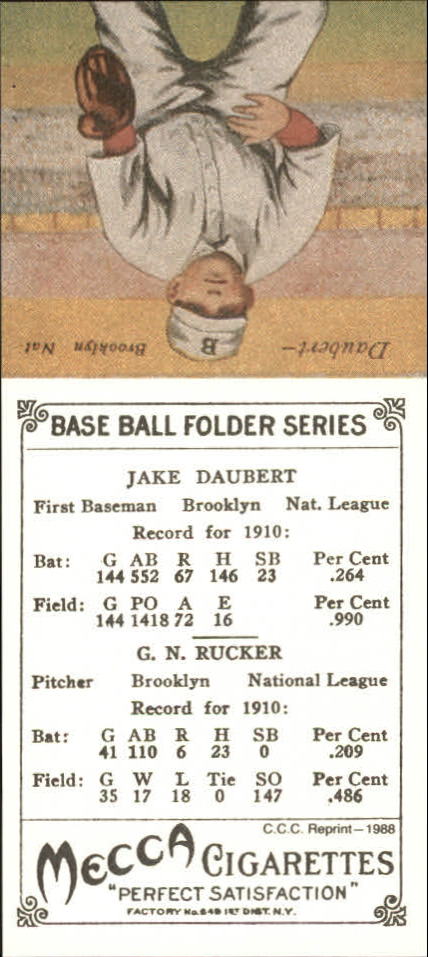 1911 Mecca Double Folders T201 #40 Nap Rucker/Jake Daubert back image