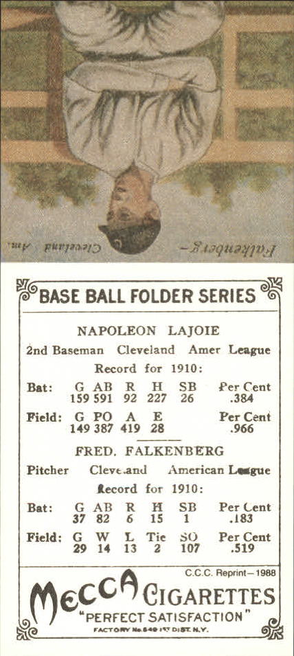 1911 Mecca Double Folders T201 #25 Nap Lajoie/Cy Falkenberg back image