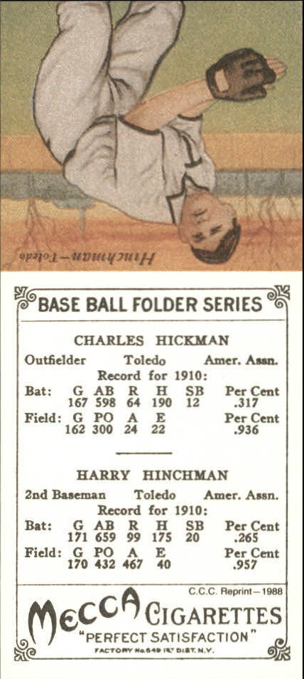 1911 Mecca Double Folders T201 #20 Charles Hickman/Harry Hinchman back image
