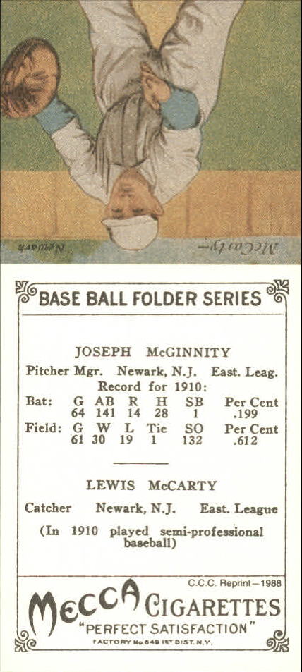 1911 Mecca Double Folders T201 #38 Joe McGinnity/Tom McCarty back image