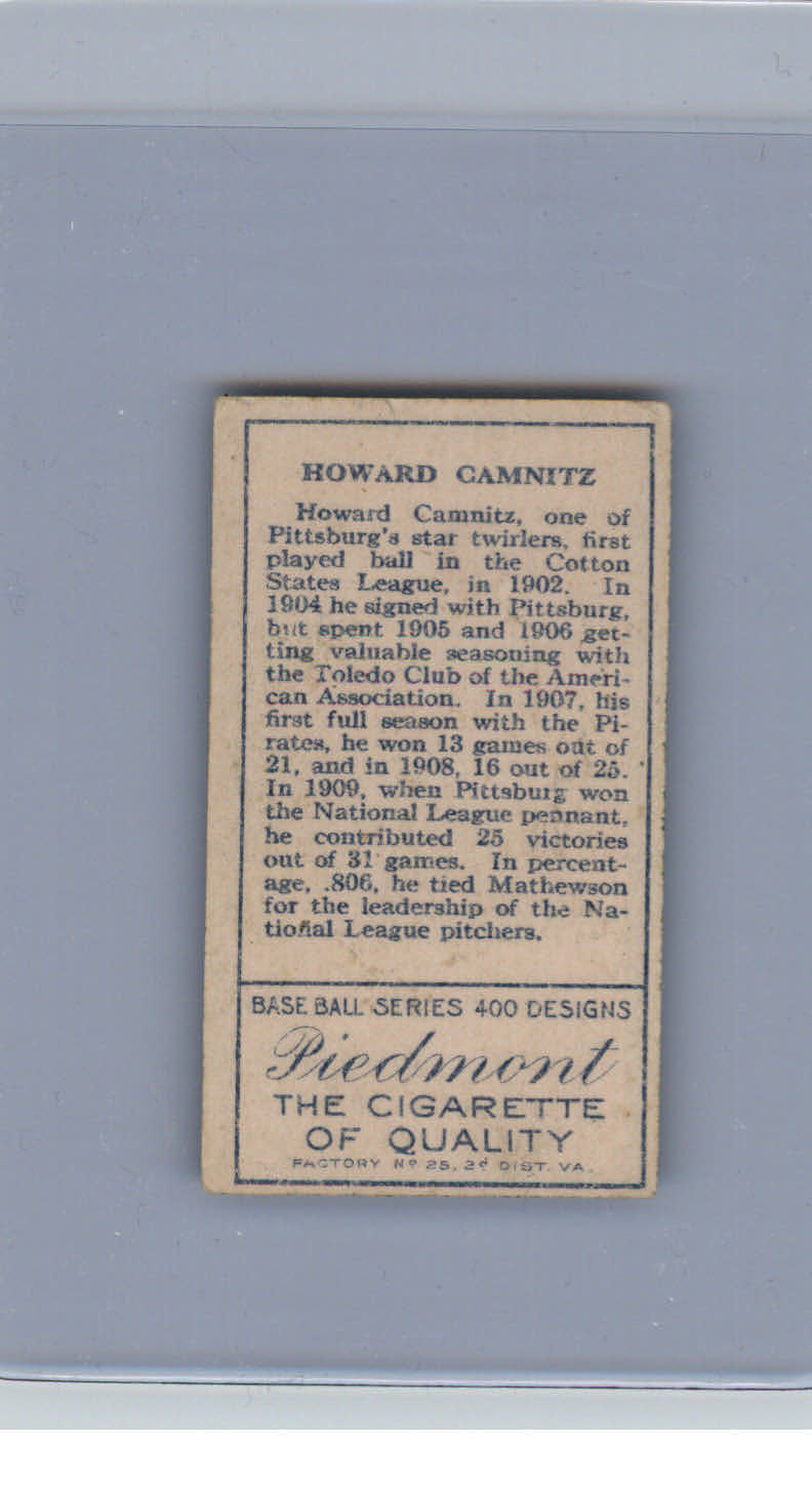 1911 T205 Gold Border #29 Howie Camnitz back image