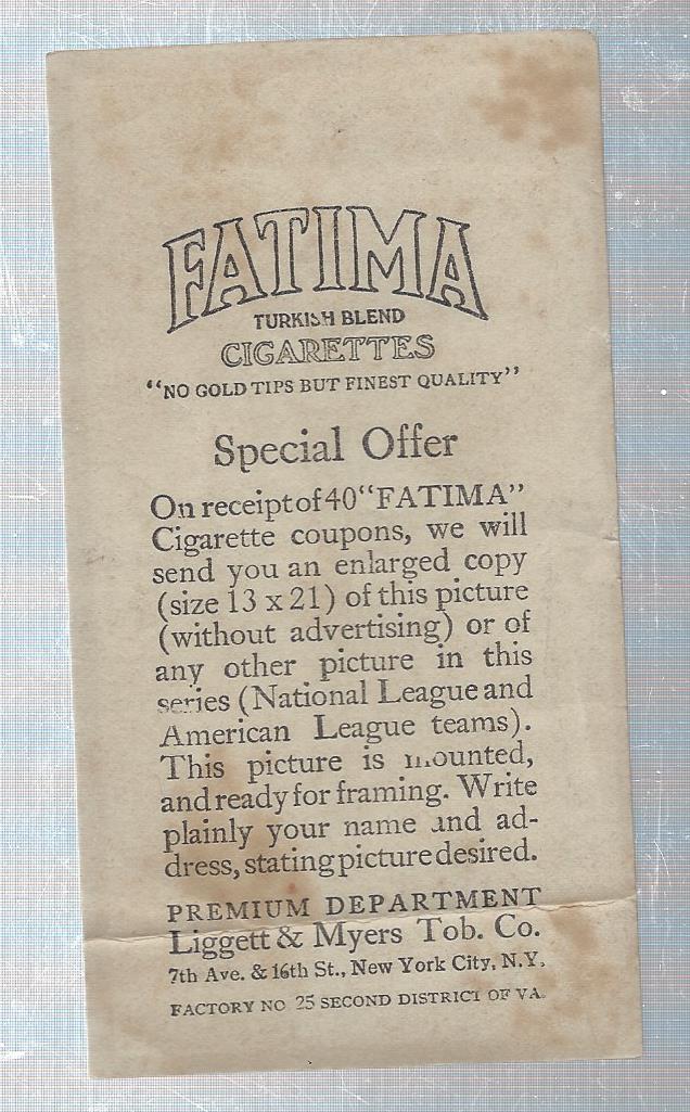 1913 Fatima Teams T200 #6 Philadelphia Americans back image