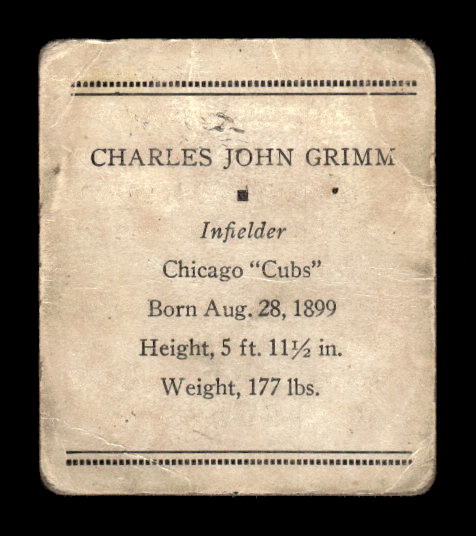 1933 Tattoo Orbit #22 Charlie Grimm back image