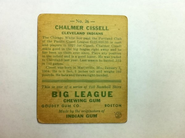 1933 Goudey #26 Bill Cissell RC back image