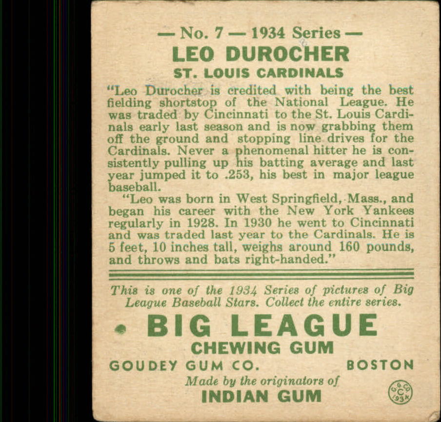 1934 Goudey #7 Leo Durocher back image
