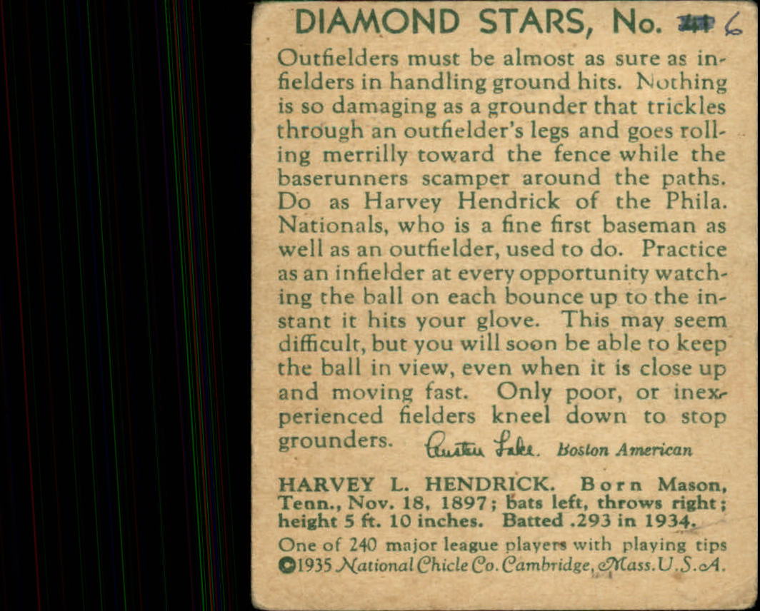 1934-36 Diamond Stars #41 Harvey Hendrick XRC (35G) back image