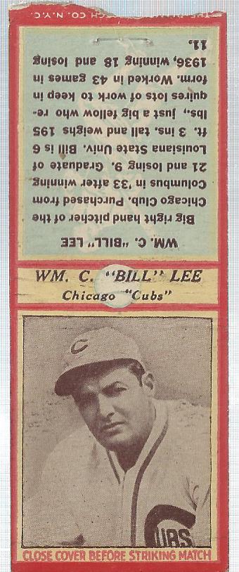 1936 Diamond Match Co. Series 3 Type 2 #16 Bill Lee
