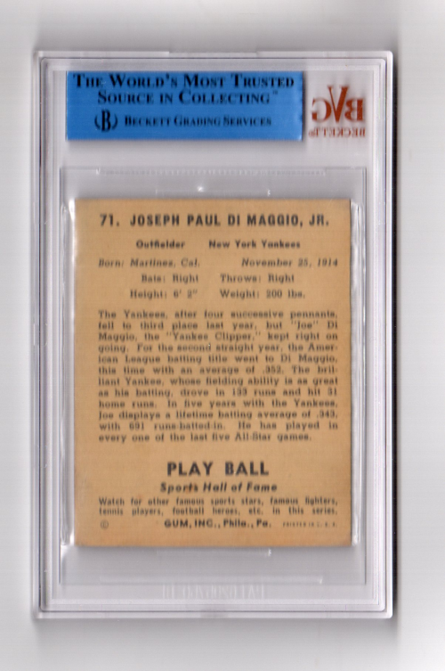 1941 Play Ball #71 Joe DiMaggio back image