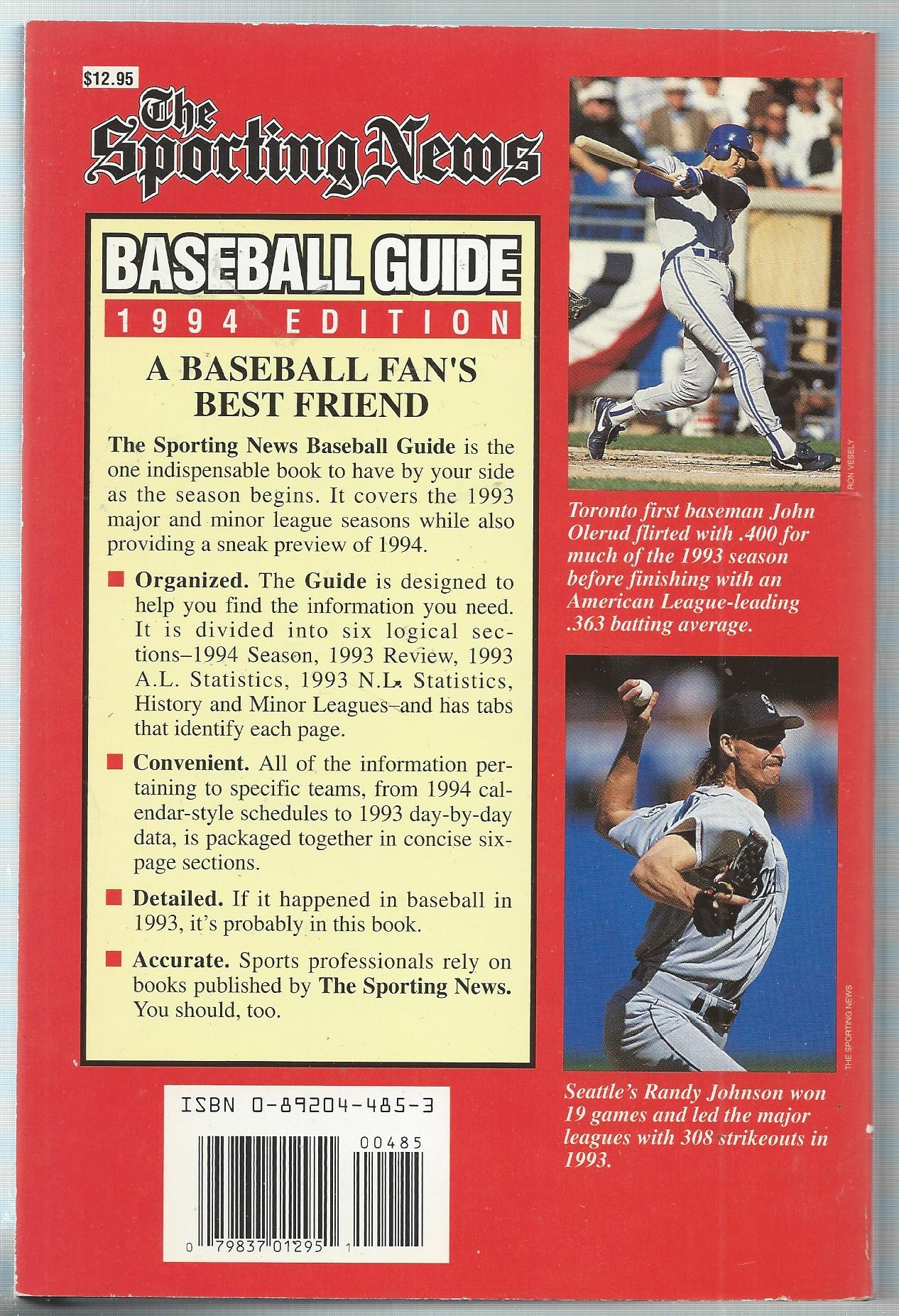 1942-99 The Sporting News Baseball Guide #1994 Jack McDowell back image