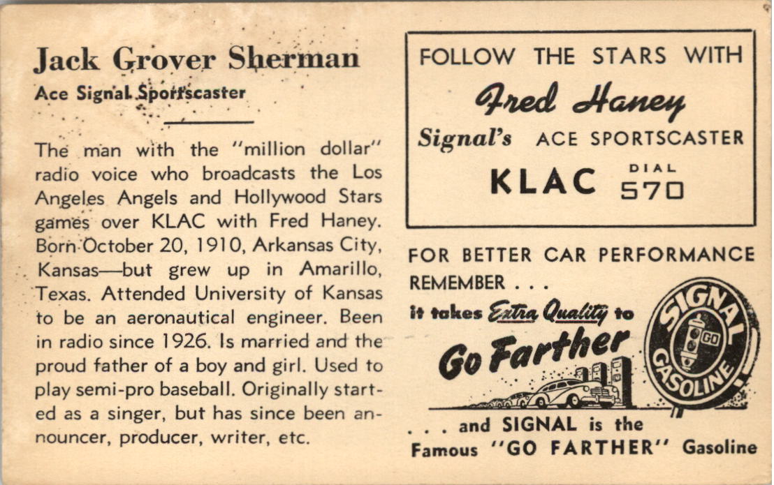 1947 Signal Oil #14 Jack Sherman back image