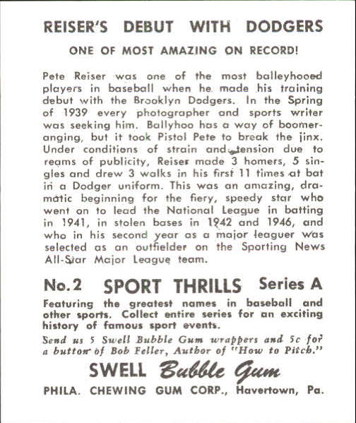 1948 Swell Sport Thrills #2 Amazing Record: Pete/Reiser's Debut/With Dodgers back image