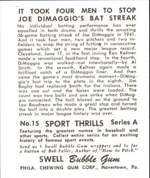 1948 Swell Sport Thrills #15 Four Men To Stop Him:/Joe DiMaggio's/Bat Streak back image