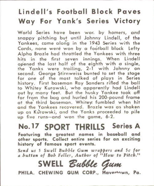 1948 Swell Sport Thrills #17 Football Block: Johnny/Lindell's Football/Block back image