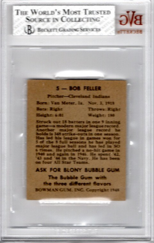 1948 Bowman #5 Bob Feller RC - - Graded BVG VG-EX+ 4.5 - VgEx+ (4.5)