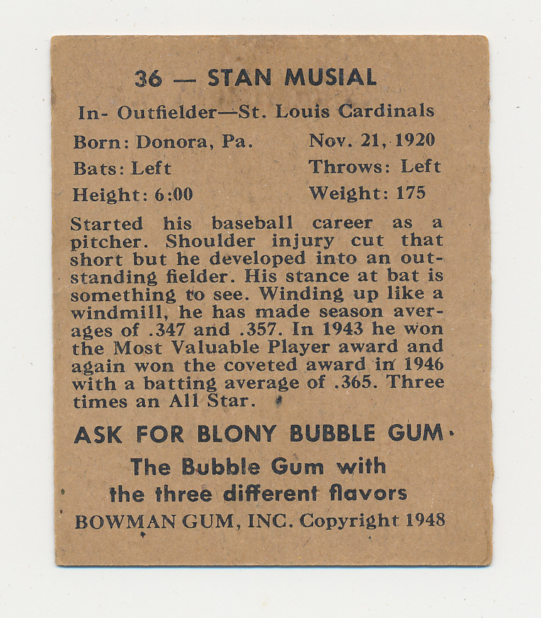 Stan Musial 1948 Bowman #36 RC