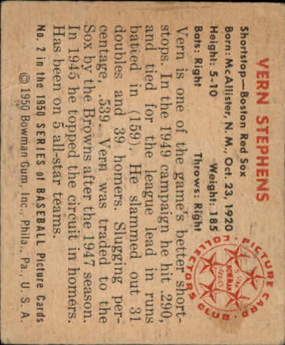1950 Bowman #2 Vern Stephens back image