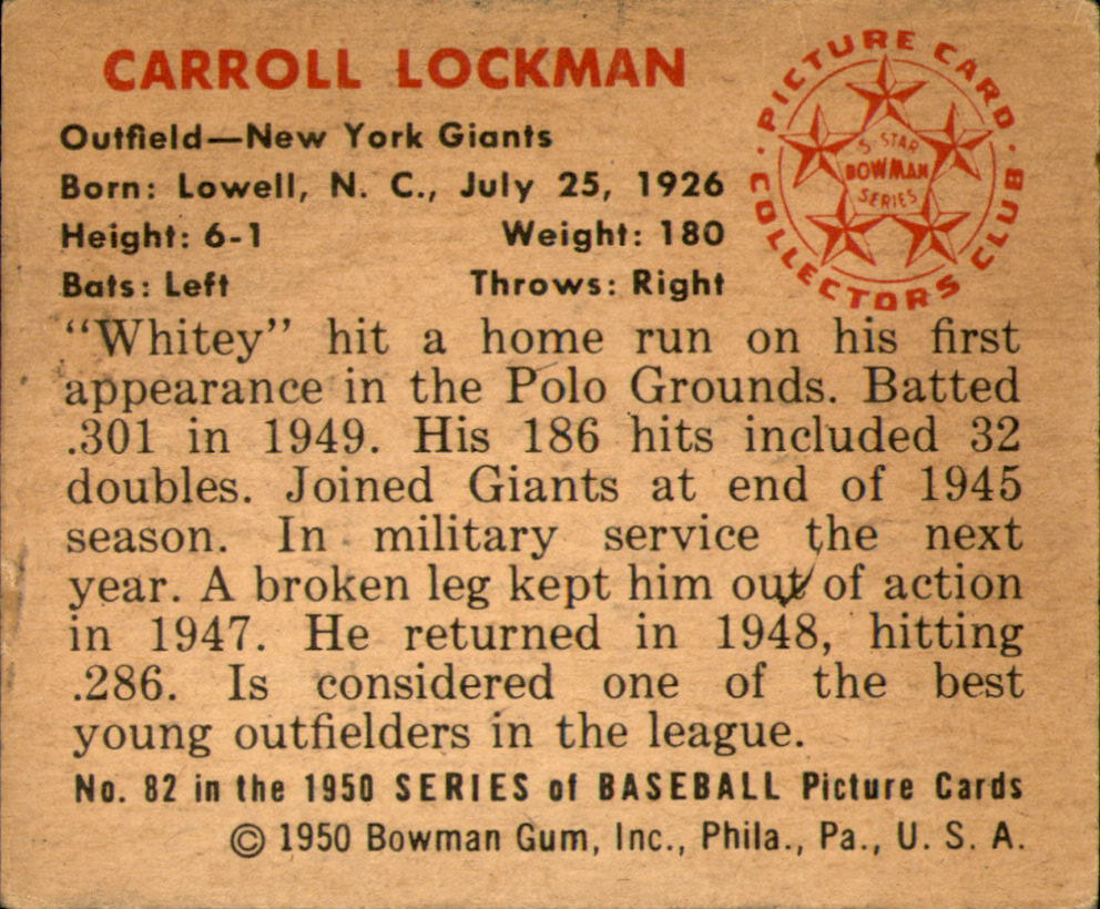 1950 Bowman #82 Whitey Lockman back image