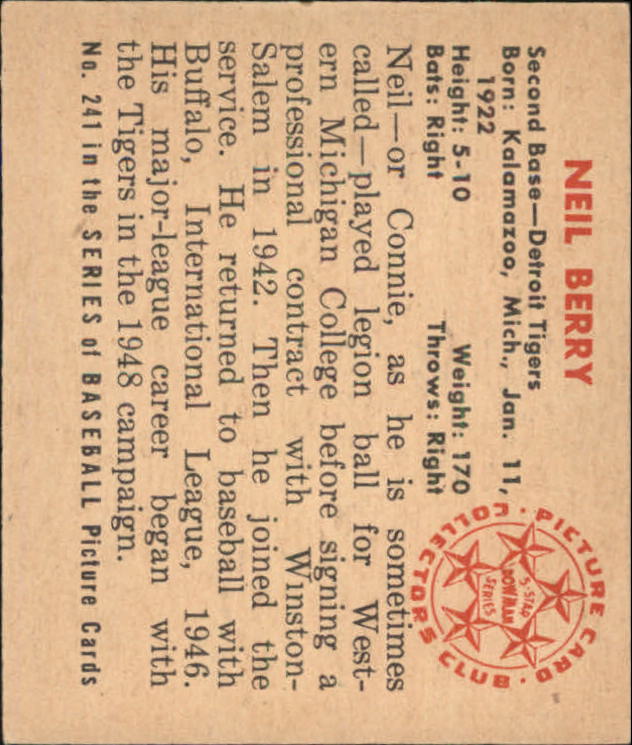 1950 Bowman #241 Neil Berry RC back image