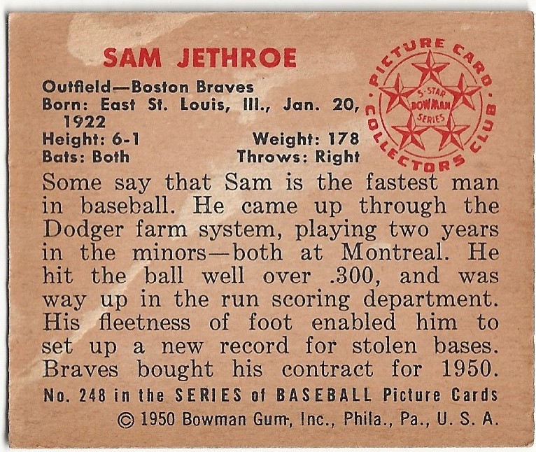 1952 Topps # 27 Sam Jethroe (Boston Braves)