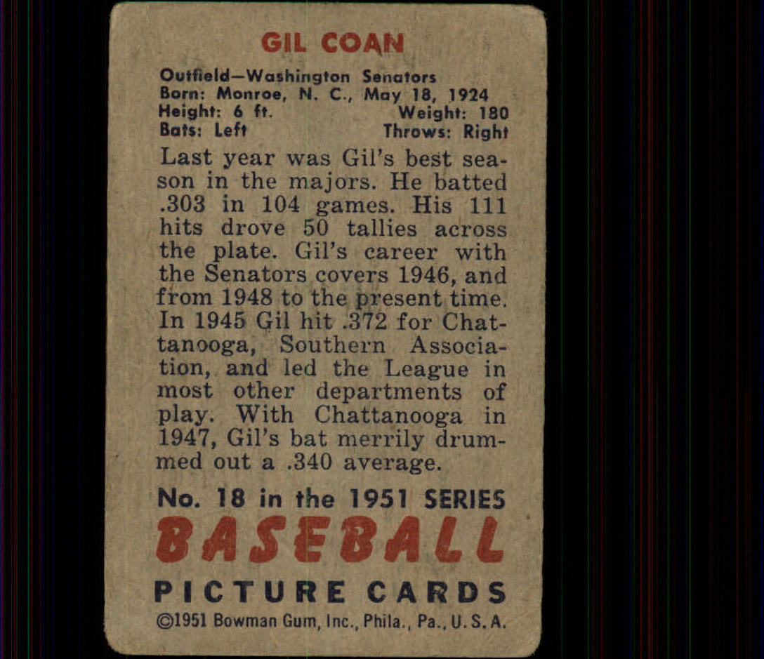 1951 Bowman #18 Gil Coan - POOR - Card Shack | Beckett Marketplace