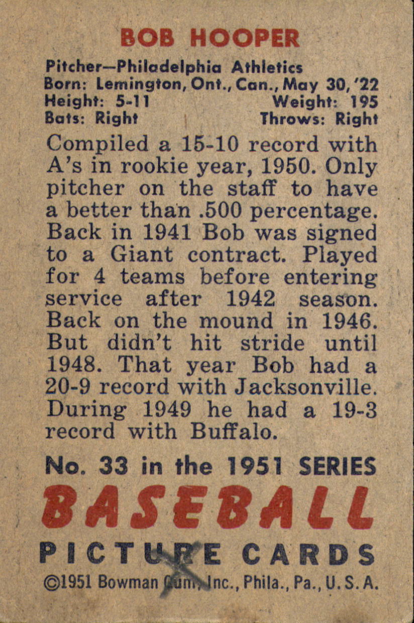 1951 Bowman #33 Bob Hooper RC back image