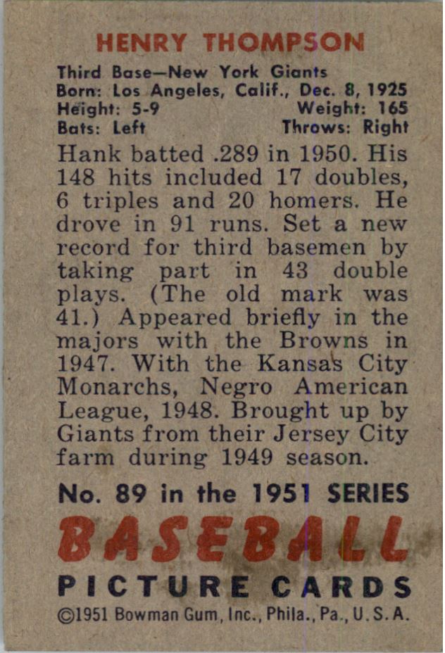 1951 Bowman #89 Hank Thompson back image