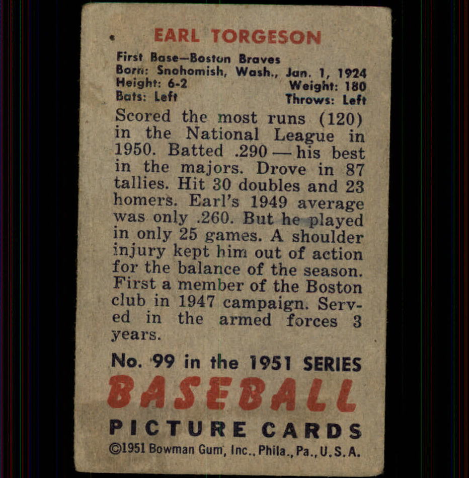 1951 Bowman #99 Earl Torgeson back image